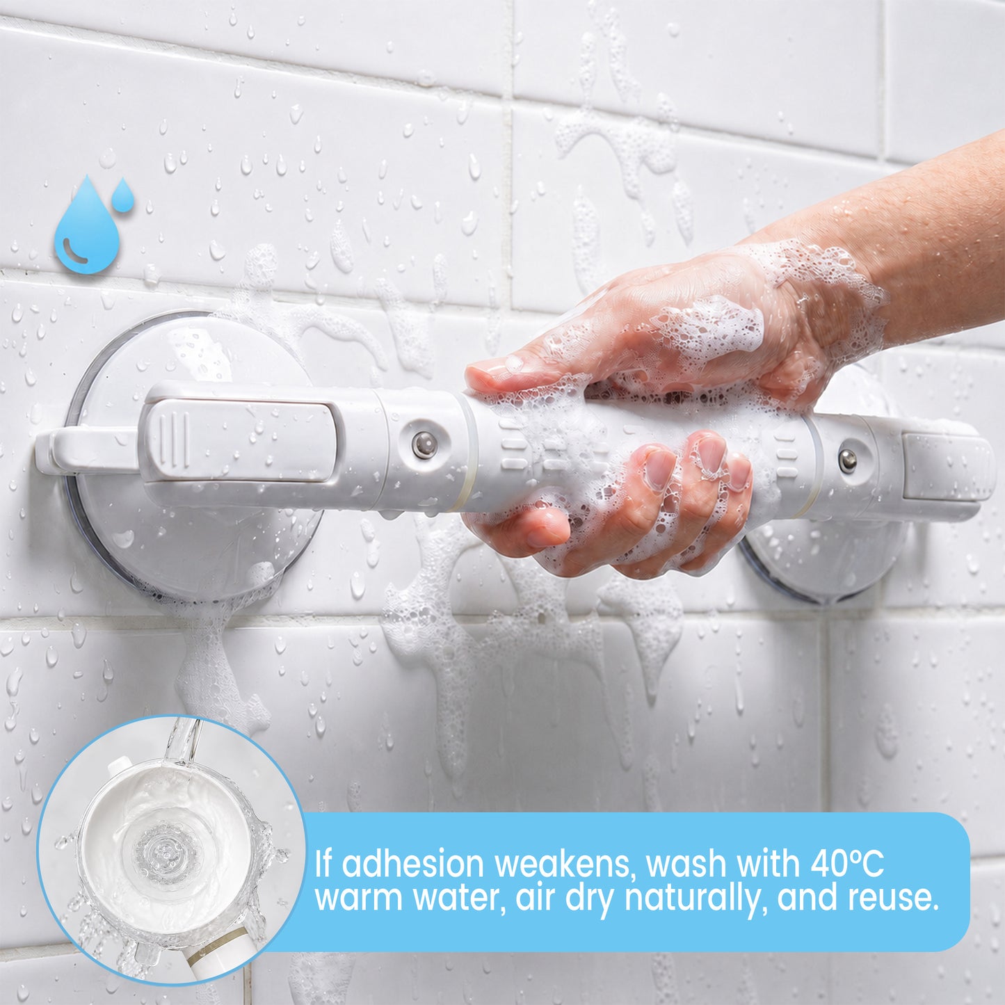 LZSDS Suction Shower Grab Bars, 2 Pack 18 Inch Bathroom Balance Assist Handles with Non Slip Glow Grip