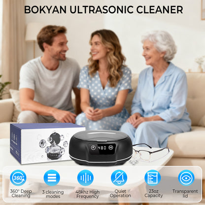 Bokyan Ultrasonic Jewelry Cleaner, 50 kHz Retainers Cleaner Machine 20 Oz Capacity with 304 Stainless Steel for Necklaces, Eyeglasses, Rings, Dentures, Black