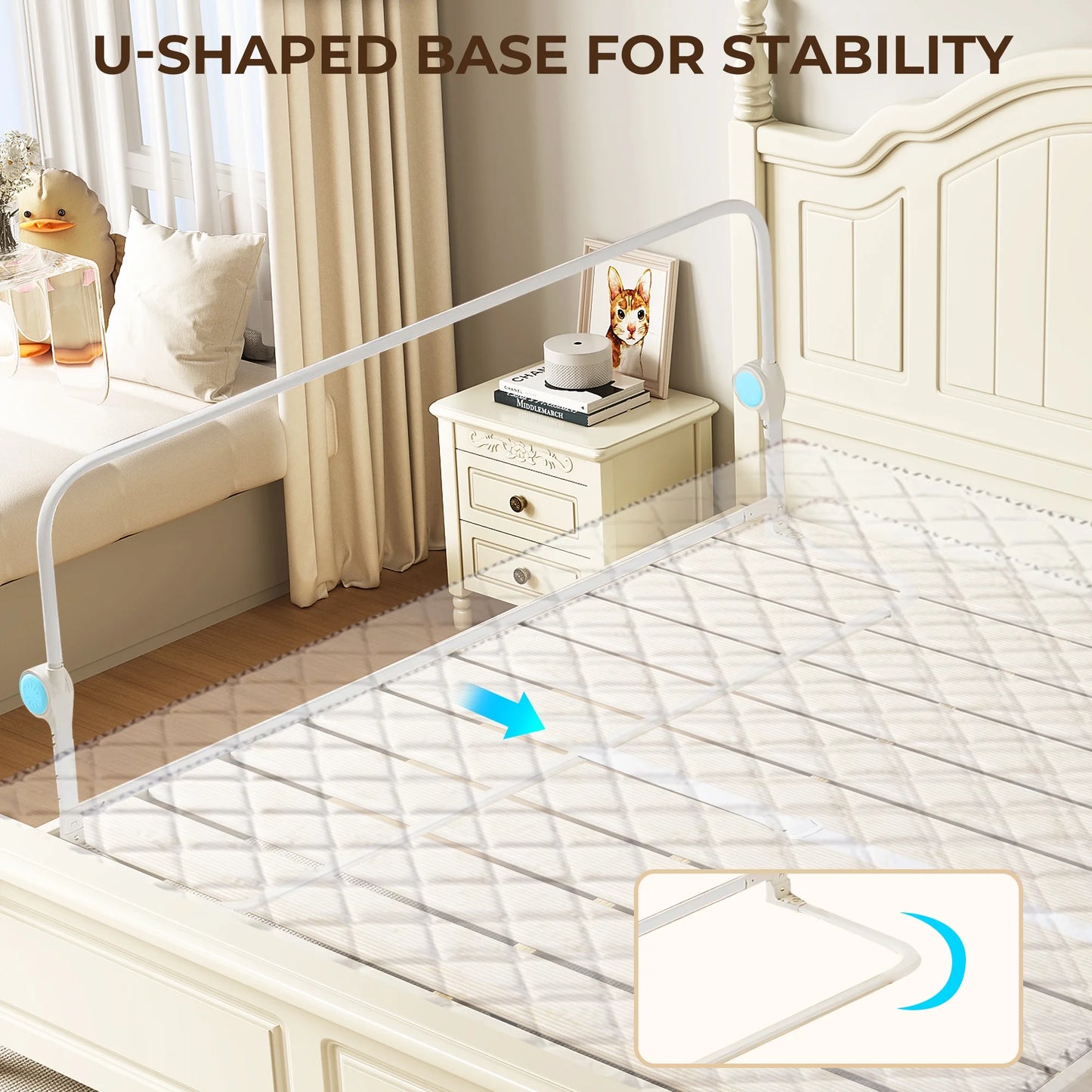 RUPOUN Toddler Bed Rail for Kids, Swing Down Safety Guardrail, Universal Fit for Full, Queen and Adult Mattresses, Easy Installation