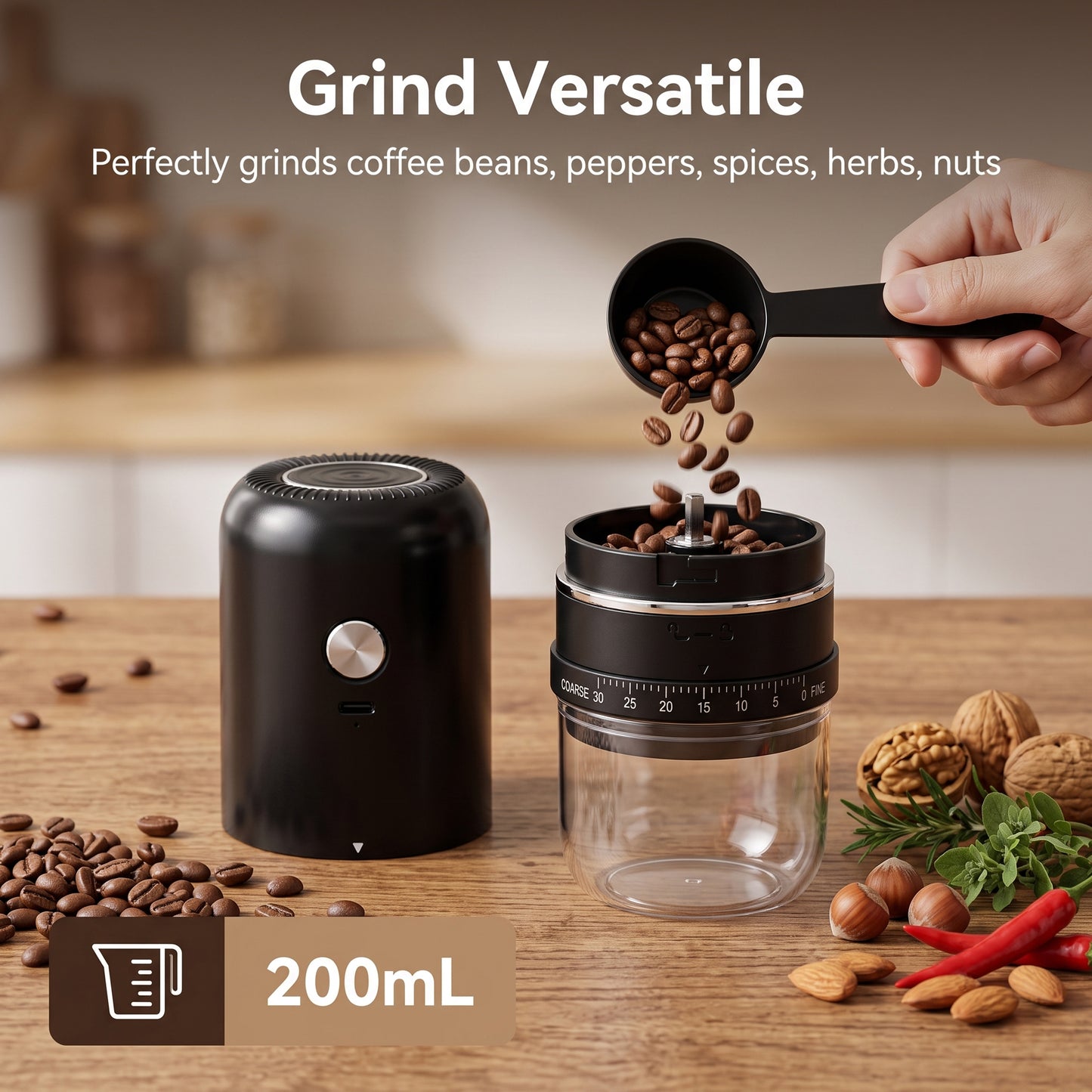 M Buder Electric Coffee Grinder, One-Touch Automatic Burr Coffee Grinde, Spice Grinder 30 Precise Grind Settings