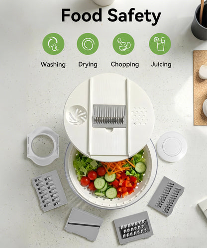 M Buder Salad Spinner, Vegetable Fruit Washer Dryer and Chopper, Lettuce Spinner with 5 Blade Slicer Shredder, 4500ML Slalad Bowl , White