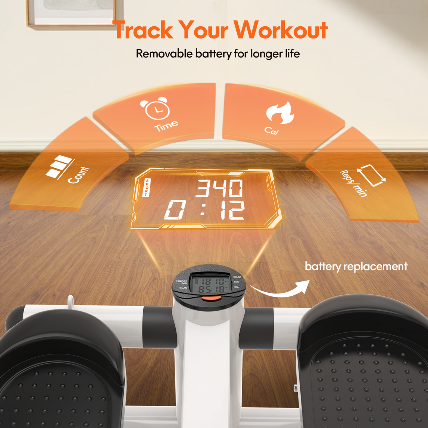 Opmukin Mini Steppers for Exercise, Mute The Sound with Resistance Bands, 331lbs Loading Capacity, Digital Monitor, Optional Twist Motion for Home Fitness - White