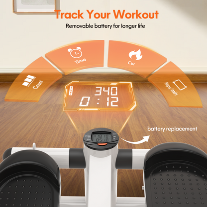 Opmukin Mini Steppers for Exercise, Mute The Sound with Resistance Bands, 331lbs Loading Capacity, Digital Monitor, Optional Twist Motion for Home Fitness - White