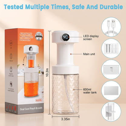 XSAPT 20.3 Oz Automatic Mouthwash Dispenser, 4-Level Adjustable, with 2 Magnetic Cups, 1-Pack