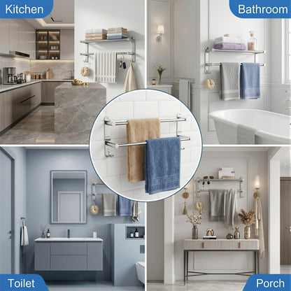 LZSDS Towel Racks for Bathroom Wall Mounted, 304 Stainless Steel Retractable Double Towel Bar 16-29 in with Hooks