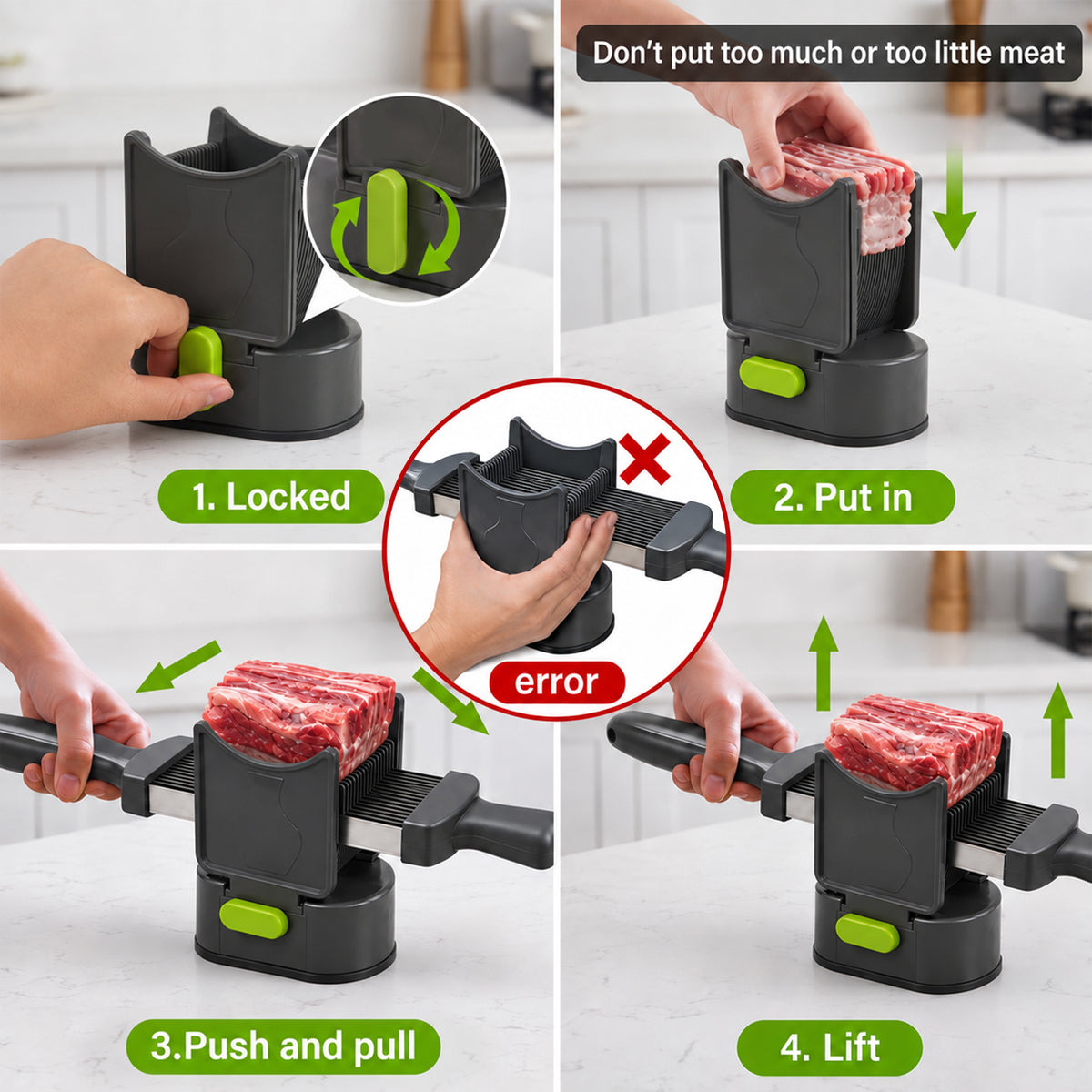 MusPluto Fresh Meat Slicer Manual, Manual Meat Slicer Stainless Steel Fresh Meat Cutter with 17 Blades, Adjustable 2mm & 4mm, Gray (Not for Frozen/Deli Meat)