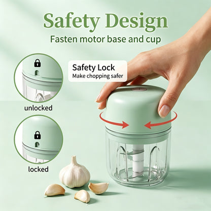 M Buder Electric Garlic Chopper ,250ml USB Charging Food Processor, Mini Vegetable Chopper for Ginger, Chili, Fruit, Meat , 304 Stainless Steel Blades