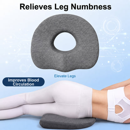 LZSDS Donut Pillow Seat Cushion, Memory Foam Support Pillow for Wheelchair Office Chair, Washable Cover, Non-Slip Bottom, Dark Gray