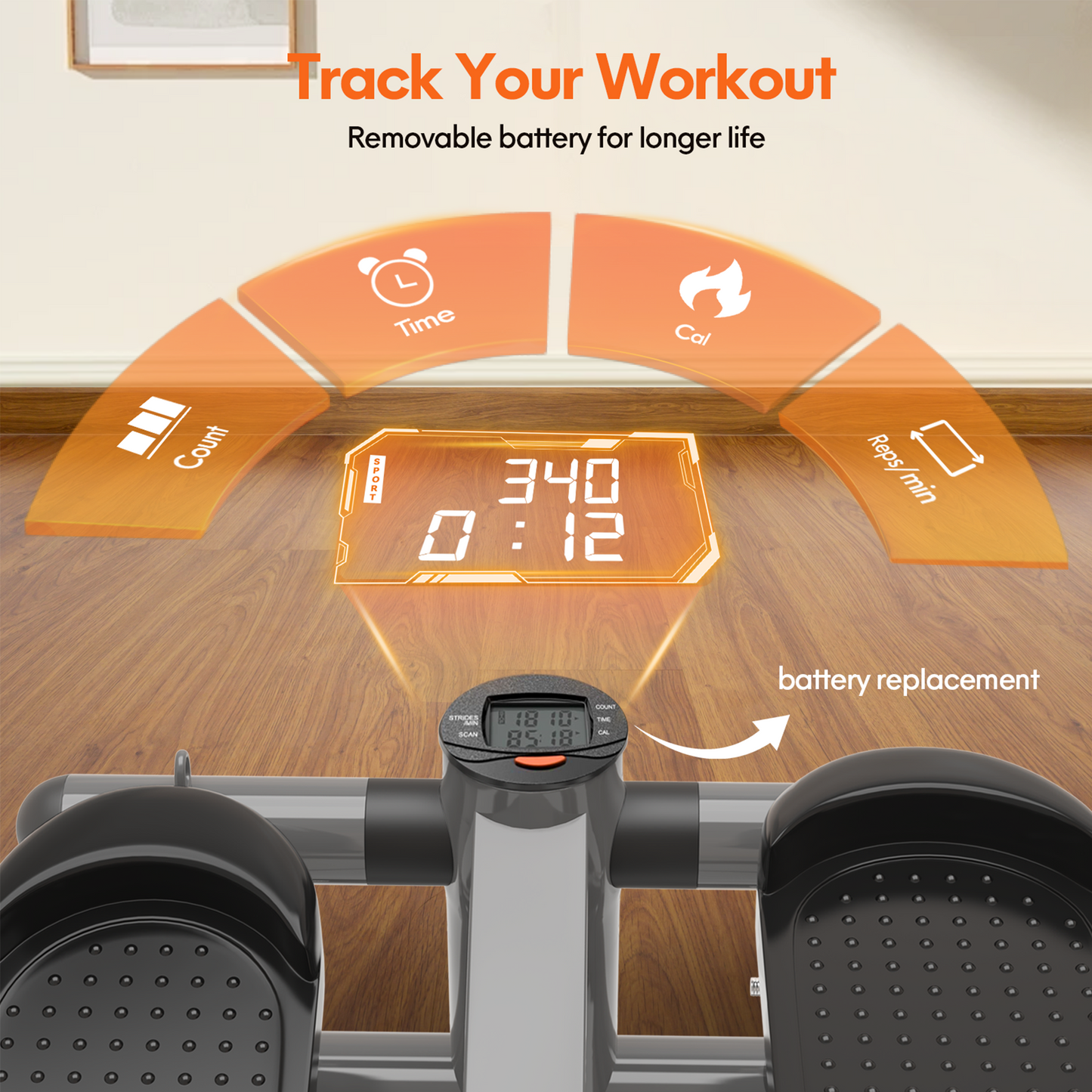 OPMUKIN Mini Stepper for Exercise, Stair Steppers Workout at Home with Resistance Bands & LCD Monitor, Cardio Fitness Equipment Machine with 330LBS Capacity