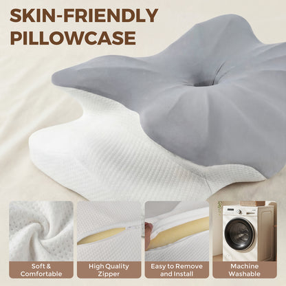 Riousery Ergonomic Cervical Pillow, Dual-Height Contoured Neck Support Pillow with Spine Alignment Bumps, Orthopedic Design for Back and Side Sleepers, White