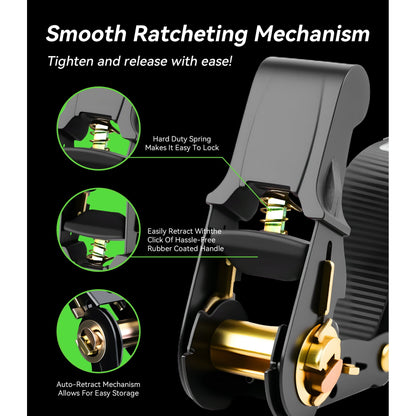 Floray 1" x 15' Heavy Duty Ratchet Straps – Tie Down Straps with S Hooks, 1,800lbs Break Strength – 4 Pack Retractable Cargo Straps for Trucks, Trailers, and Outdoor Gear