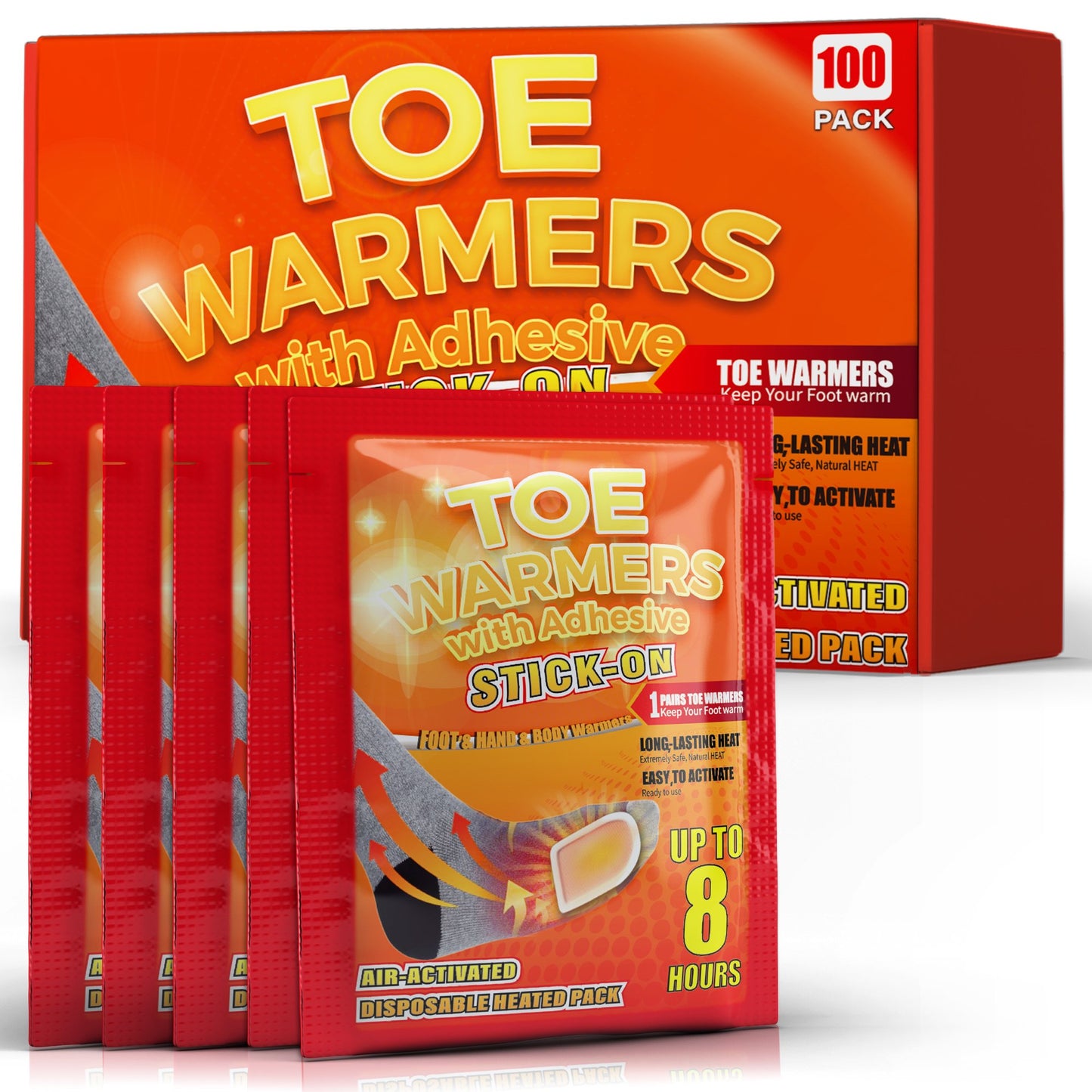 NFTIGB 100 Pack Foot Toe Warmers with Adhesive Backing, Air Activated Disposable Hand Warmer 8H Heat