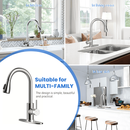 NFTIGB Kitchen Faucet with Pull Down Sprayer, Stainless Steel Kitchen Sink Faucet with Deck Plate to Cover Hole