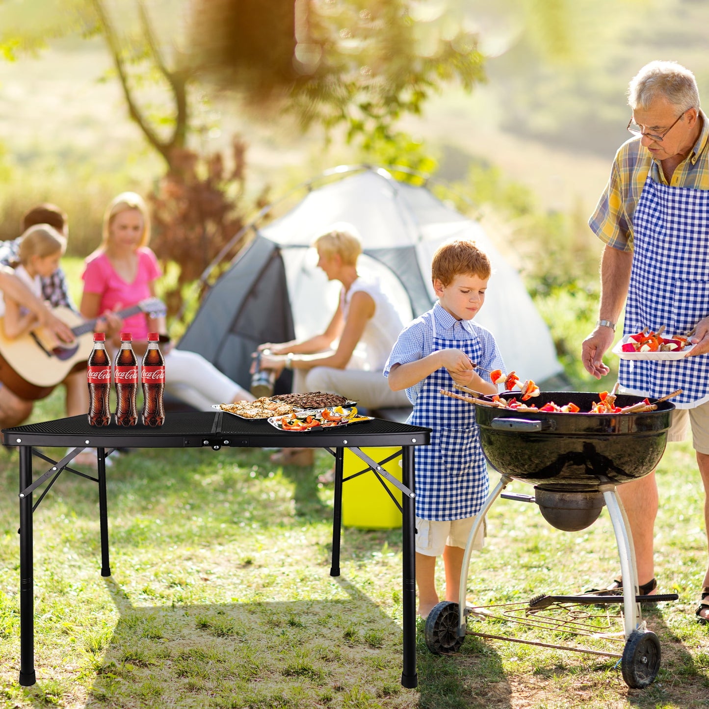 OHHANI Camping Table, Folding Grill Table 3Ft, Portable Outdoor BBQ & Picnic Table, Easy Storage, Black