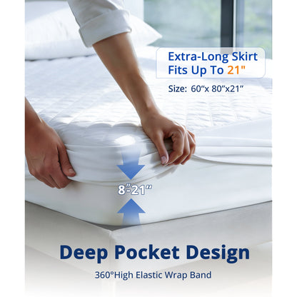 YGXNEWER Queen Waterproof Mattress Protector, 3-Layer Brushed Fabric & Cotton & Fill TPU Membrane, Soft Noiseless Breathable Deep Pocket 8"-21", Dustproof Cover Pad
