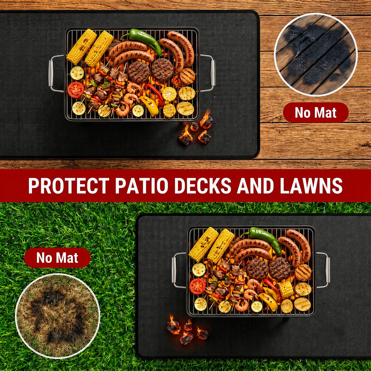 OHHANI 40 x 60 inch Under Grill Mat, Double-Sided Fireproof Waterproof Oil Resistant BBQ Mat for All Grills, Protects Patio, Deck & Lawn