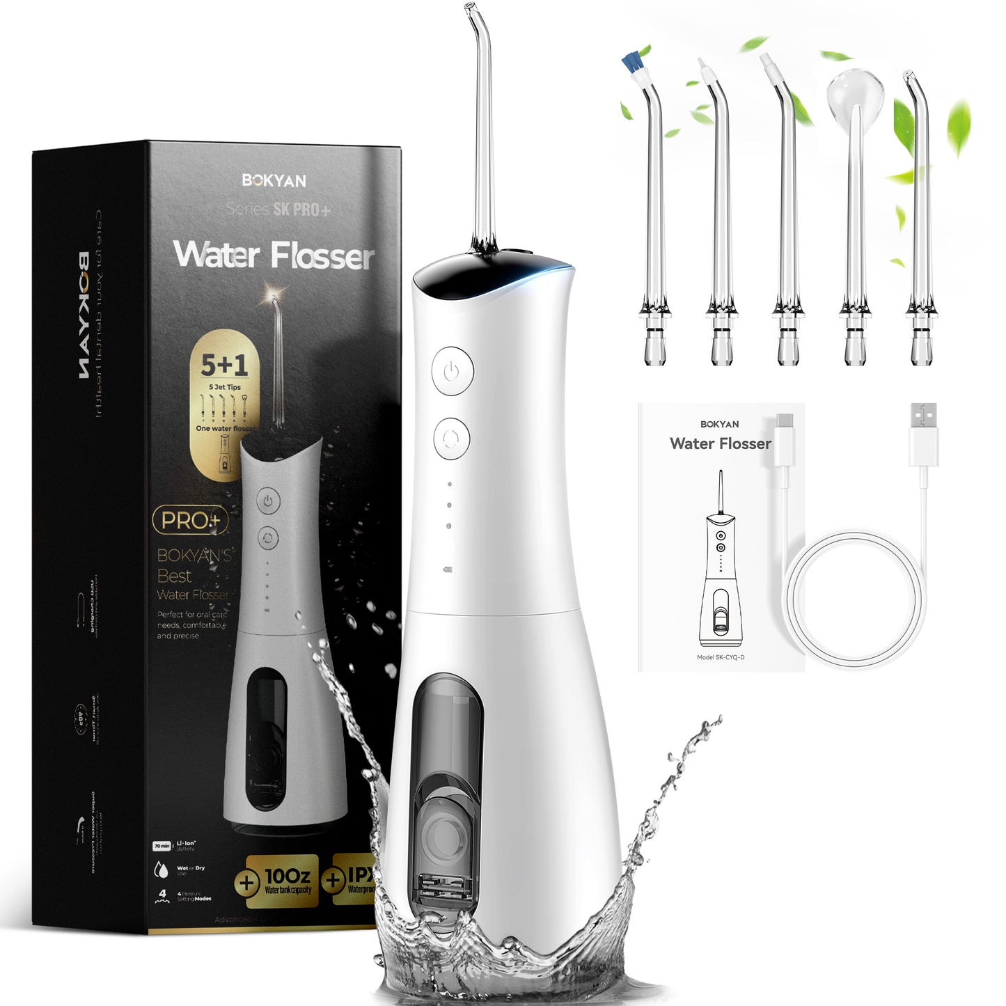 Bokyan Water Flosser for Teeth, cordless 300 ml Portable Oral Irrigator, Electric Flossing Cleaner, Dental Hygiene