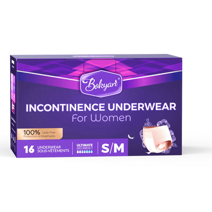 Bokyan Adult Incontinence Underwear for Women,Postpartum Bladder Leak Underwear,Disposable,S/M,16 Ct