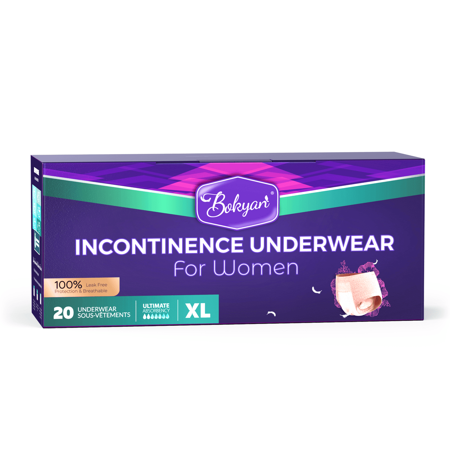 Bokyan Adult Incontinence Underwear for Women,Postpartum Bladder Leak Underwear,Disposable,XL,20 Ct
