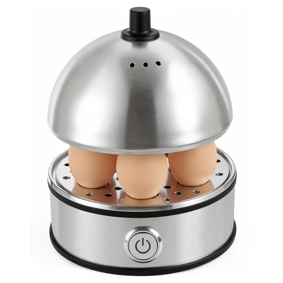 CASUALIFE Electric Egg Cooker, 7-Egg Capacity Rapid Maker, Stainless Steel Boiler with Lid and Measuring Cup