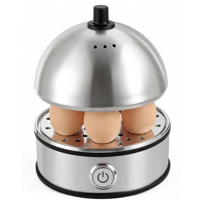 CASUALIFE Electric Egg Cooker, 7-Egg Capacity Rapid Maker, Stainless Steel Boiler with Lid and Measuring Cup