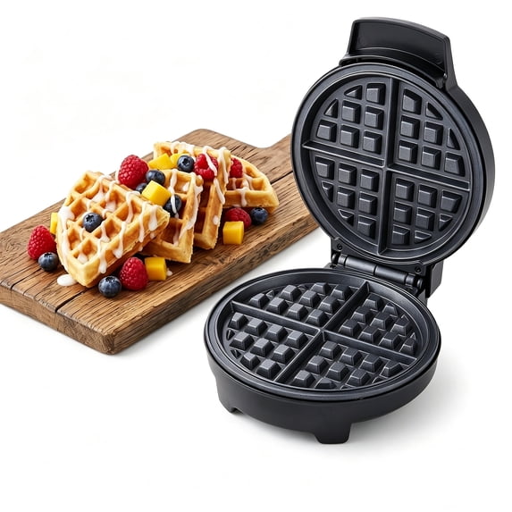 Casualife 1000W Round Waffle Maker with Non-Stick Plates, Dual Indicator Lights and Cool-Touch Handle, Fast Heating Belgian Waffle Iron for Home Kitchen