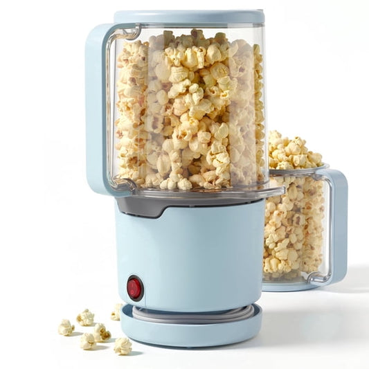 Casualife Hot Air Popcorn Maker, 1200W Oil-Free Popper with Dual-Purpose Serving Bowl, Compact Nesting Storage, Light Blue