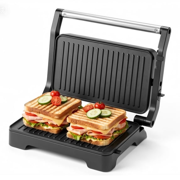 Casualife Electric Panini Press Grill, 180° Opening Non-Stick Sandwich Maker, 2-Slice Grill Press for Burgers, Steaks, Bacon, Breakfast Sandwiches