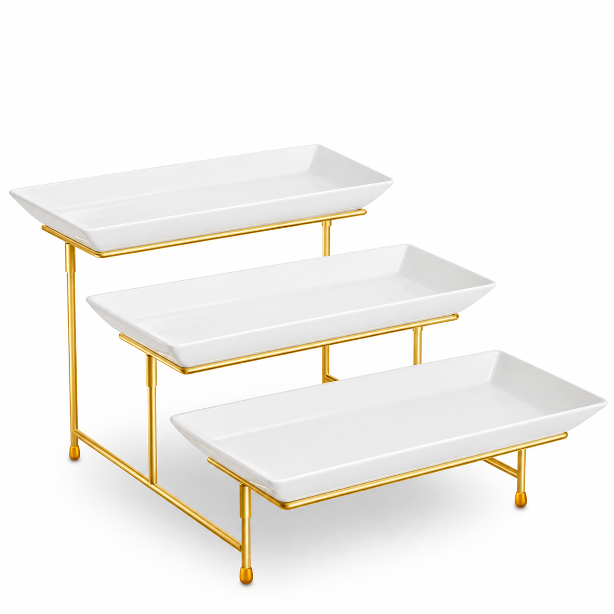 M Buder 3 Tier Serving Tray Set, 12"Reusable Serving Tray for Party, Tiered Serving Trays Platters with Collapsible Sturdier Stand for Veggie, Fruit, Dessert