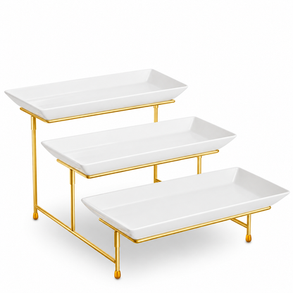 M Buder 3 Tier Serving Tray Set, 12"Reusable Serving Tray for Party, Tiered Serving Trays Platters with Collapsible Sturdier Stand for Veggie, Fruit, Dessert
