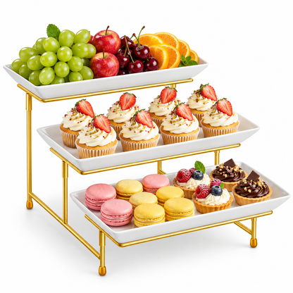 M Buder 3 Tier Serving Tray Set, 12"Reusable Serving Tray for Party, Tiered Serving Trays Platters with Collapsible Sturdier Stand for Veggie, Fruit, Dessert