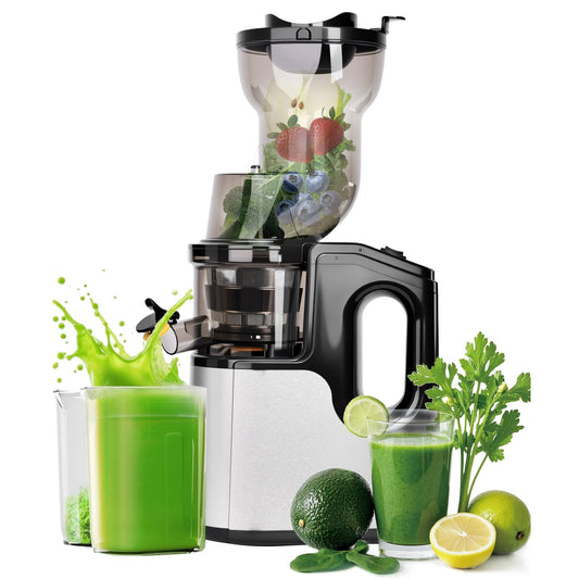 Casualife Cold Press Juicer, 800W Masticating Juicer with 5.4" Wide Feed Chute, High Juice Yield, Easy to Clean, Black