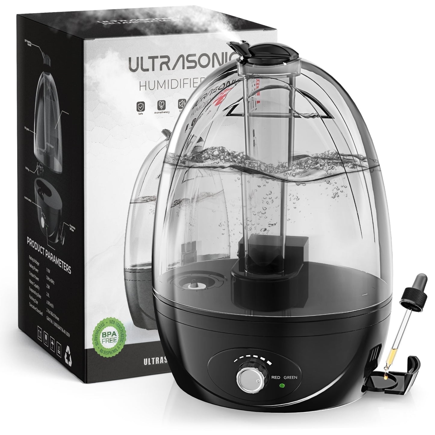 Cool Mist Humidifiers for Bedroom 3 L Water Tank Quiet Ultrasonic Air Vaporizer,Adjustable Mist Level, Black