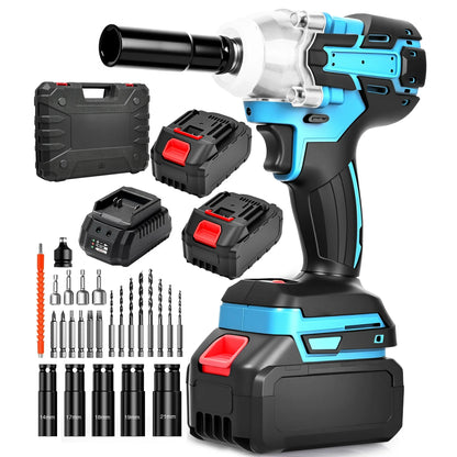 Cordless Impact Wrench 1/2 Brushless Impact Gun With 3000RPM & Max Torque 260 ft-lbs High Torque Gun w/ 2x 2.0Ah Battery & Charger