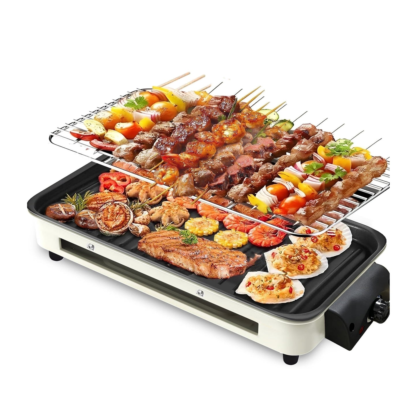 Casualife Electric Grill, 2 in 1 Indoor Smokeless Grill with Removable Non Stick Plate, 1500W, 5 Temp Settings