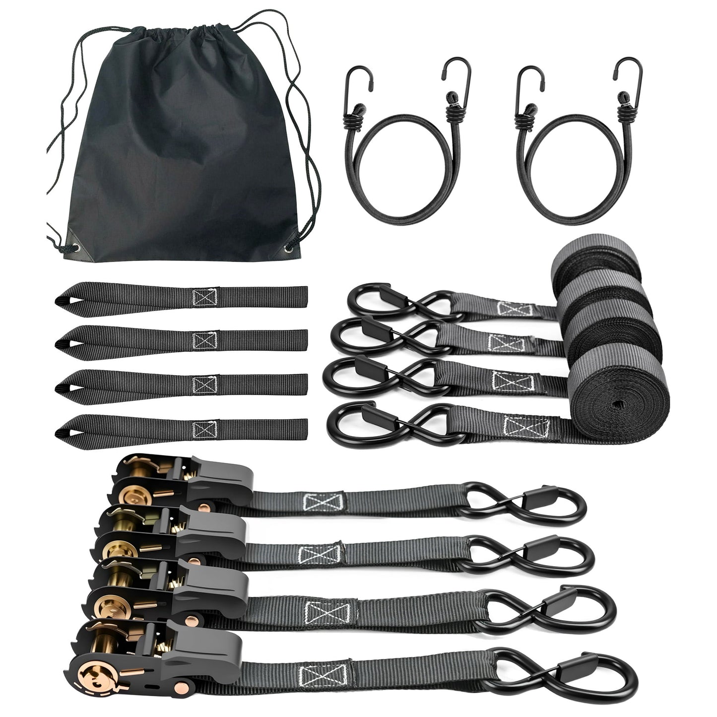 Floray 1" x 15' Heavy Duty Ratchet Straps – Tie Down Straps with S Hooks, 1,800lbs Break Strength – 4 Pack Retractable Cargo Straps for Trucks, Trailers, and Outdoor Gear