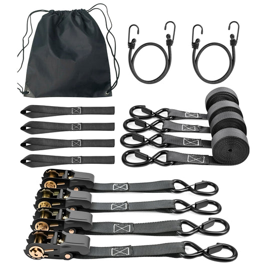 Floray 1" x 15' Heavy Duty Ratchet Straps – Tie Down Straps with S Hooks, 1,800lbs Break Strength – 4 Pack Retractable Cargo Straps for Trucks, Trailers, and Outdoor Gear