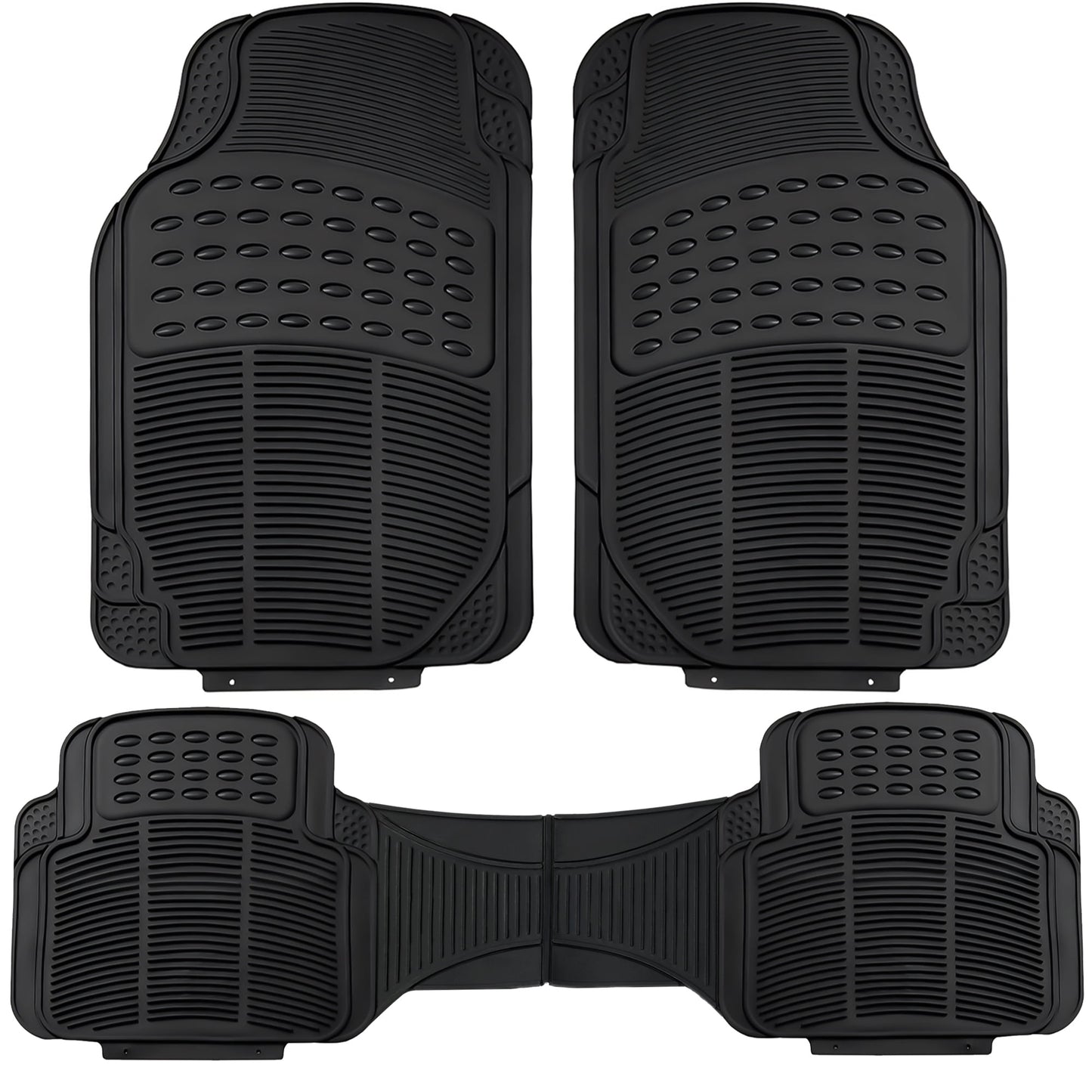 Floray 3-Piece All Weather Solid Rubber Trimmable Front and Rear Universal Car Van Truck Floor Mats Set