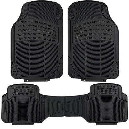 Floray 3-Piece All Weather Solid Rubber Trimmable Front and Rear Universal Car Van Truck Floor Mats Set