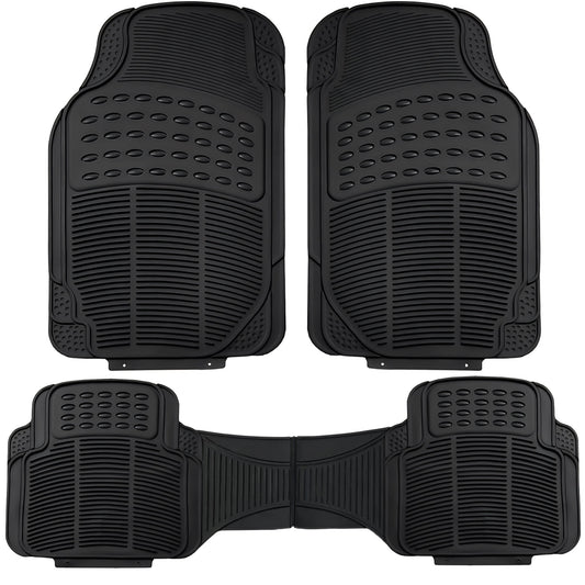 Floray 3-Piece All Weather Solid Rubber Trimmable Front and Rear Universal Car Van Truck Floor Mats Set