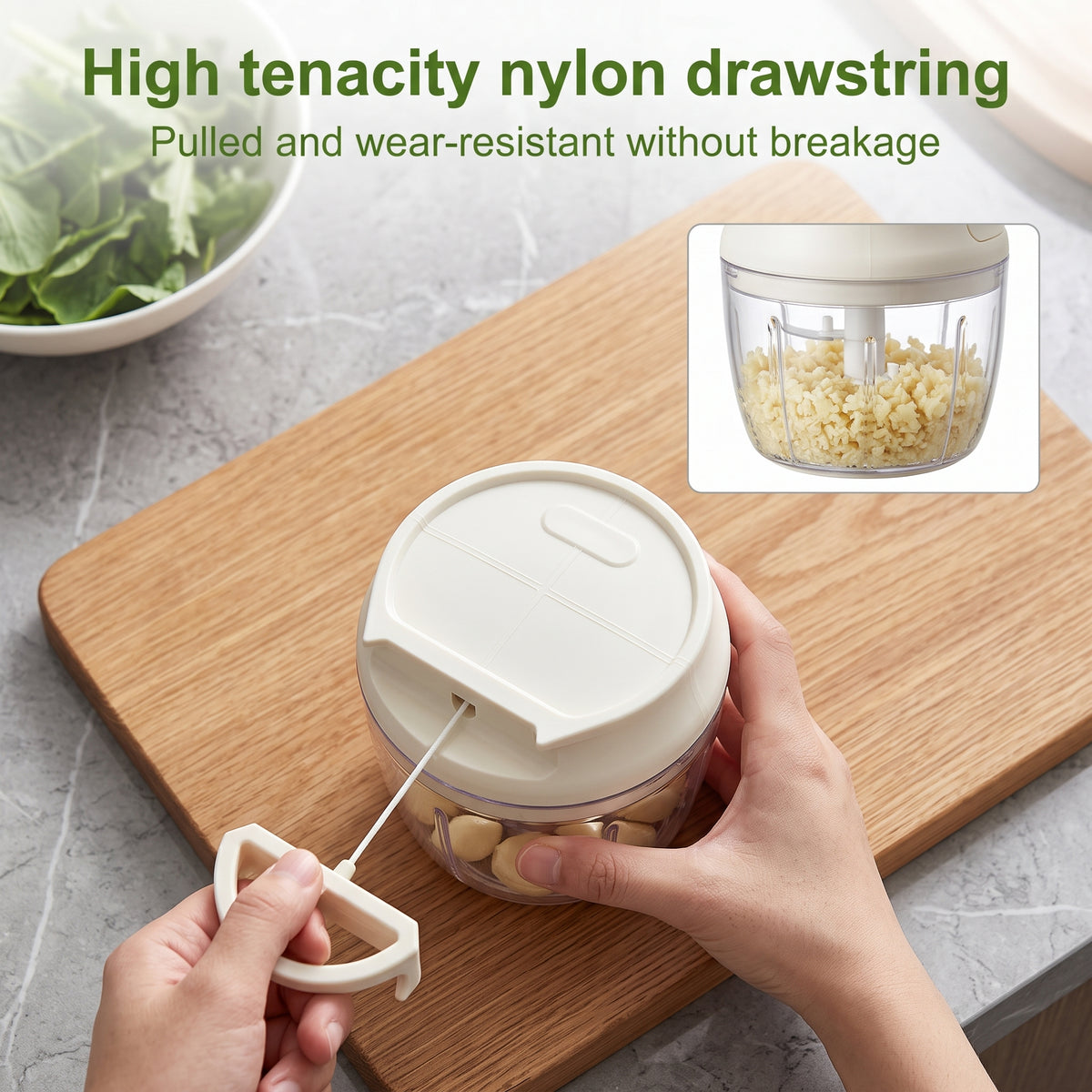 M Buder Garlic Chopper, 250ml Manual Food Processor, Mini Food Chopper for Ginger, Chili, Fruit, Meat, 304 Stainless Steel Blade