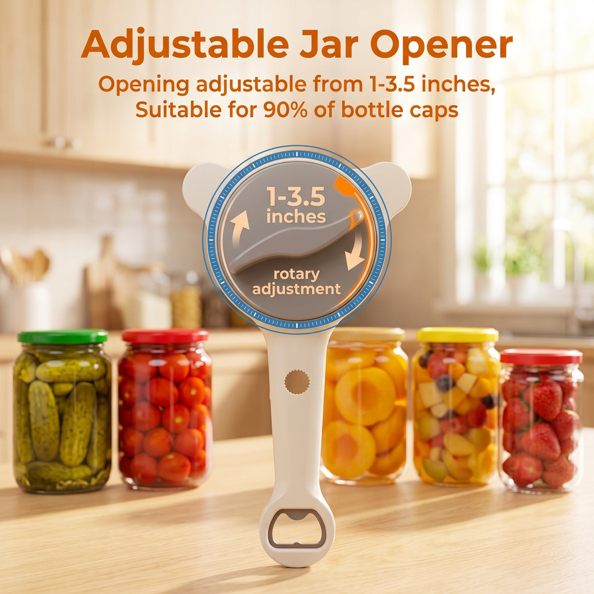 M Buder Jar Opener for Seniors, 4-in-1 Adjustable Bottle Opener with Non-Slip Grip for Jars, Bottles and Beer Caps, Suitable Lid Opener for Arthritis and Weak Hands