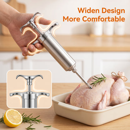 M Buder Stainless Steel Meat Injector Syringe Kit, Meat Injector with 3 Marinade Needles, Silicone & Cleaning brush, Injector Marinades for Meat, Turkey, Brisket