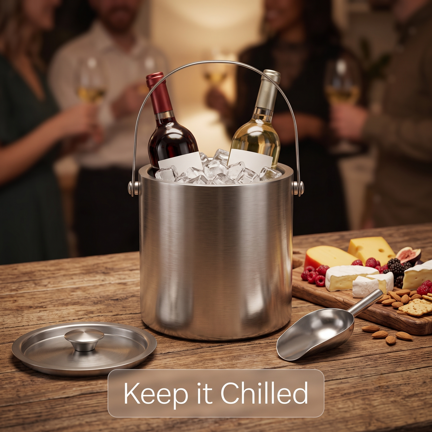 M Buder 3L Double Wall Ice Bucket, Stainless Steel Insulated Ice Bucket with Lid, Scoop for Parties & Cocktail Bar, Ideal for Gift