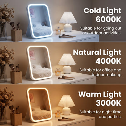 Bokyan LED Makeup Mirror, Touch Control Vanity Mirror with Lights, 90°Rotation Stand, 3 Lighting Modes, White
