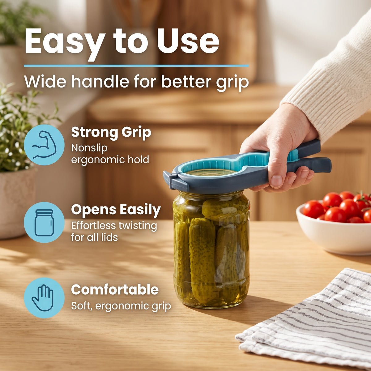 M Buder Jar Opener Set for Weak Hands, 5-in-1 Multi-Function Bottle Opener and Lid Opener for Seniors with Arthritis, Non-Slip Silicone Gripper Pad, Blue