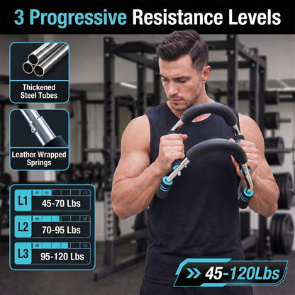 Feeray Twister Arm Trainer for Men, 66-110 LBS Adjustable Chest Workout Equipment, Home Fitness Spring Resistance, Black/Blue