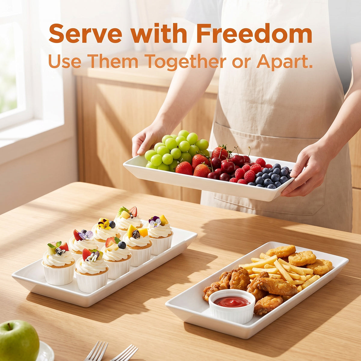 M Buder 3 Tier Serving Tray Set, 12"Reusable Serving Tray for Party, Tiered Serving Trays Platters with Collapsible Sturdier Stand for Veggie, Fruit, Dessert