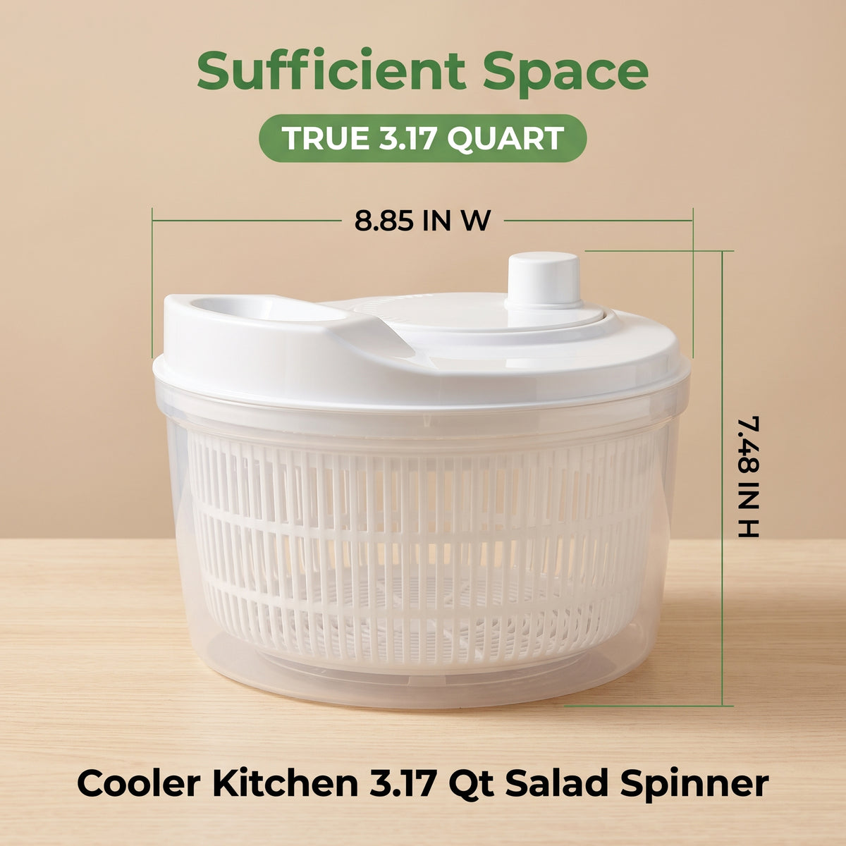 M Buder Salad Spinner, BPA-free Vegetable Dryer Chopper, 3.17QT Fruit Washer with Hand, White