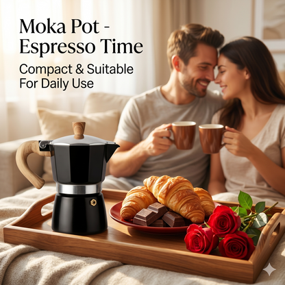 M Buder 6 Cup Moka Pot, Stovetop Espresso Pots, Italian Coffee Maker, 10oz Moka Express for Camping, Aluminium, Beige